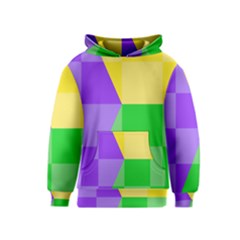 Purple Yellow Green Check Squares Pattern Mardi Gras Kids  Pullover Hoodie by yoursparklingshop