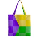 Purple Yellow Green Check Squares Pattern Mardi Gras Zipper Grocery Tote Bag View1