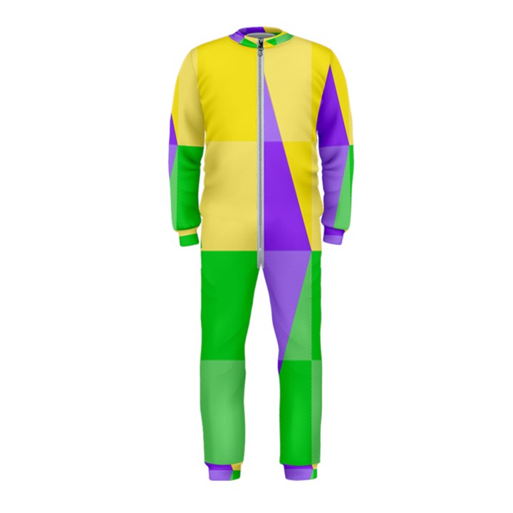 Purple Yellow Green Check Squares Pattern Mardi Gras OnePiece Jumpsuit (Kids)