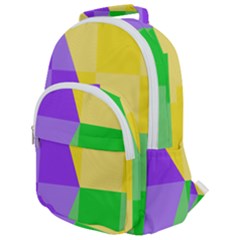 Purple Yellow Green Check Squares Pattern Mardi Gras Rounded Multi Pocket Backpack by yoursparklingshop