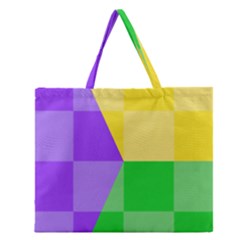 Purple Yellow Green Check Squares Pattern Mardi Gras Zipper Large Tote Bag by yoursparklingshop