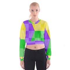 Purple Yellow Green Check Squares Pattern Mardi Gras Cropped Sweatshirt