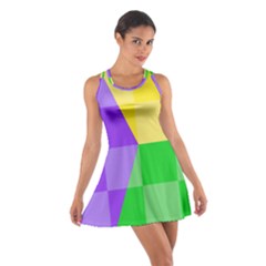 Purple Yellow Green Check Squares Pattern Mardi Gras Cotton Racerback Dress by yoursparklingshop