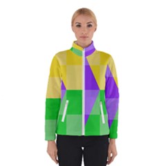 Purple Yellow Green Check Squares Pattern Mardi Gras Winter Jacket