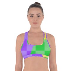 Purple Yellow Green Check Squares Pattern Mardi Gras Cross Back Sports Bra by yoursparklingshop