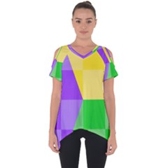 Purple Yellow Green Check Squares Pattern Mardi Gras Cut Out Side Drop Tee by yoursparklingshop