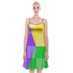 Purple Yellow Green Check Squares Pattern Mardi Gras Spaghetti Strap Velvet Dress