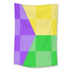 Purple Yellow Green Check Squares Pattern Mardi Gras Large Tapestry