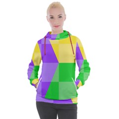 Purple Yellow Green Check Squares Pattern Mardi Gras Women s Hooded Pullover