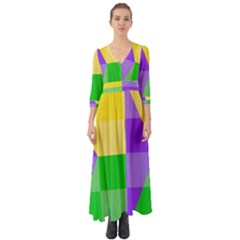 Purple Yellow Green Check Squares Pattern Mardi Gras Button Up Boho Maxi Dress by yoursparklingshop