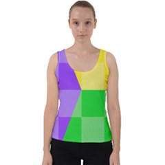 Purple Yellow Green Check Squares Pattern Mardi Gras Velvet Tank Top by yoursparklingshop