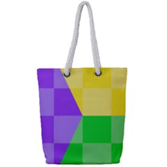 Purple Yellow Green Check Squares Pattern Mardi Gras Full Print Rope Handle Tote (small) by yoursparklingshop