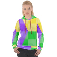 Purple Yellow Green Check Squares Pattern Mardi Gras Women s Overhead Hoodie