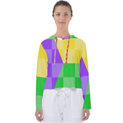 Purple Yellow Green Check Squares Pattern Mardi Gras Women s Slouchy Sweat