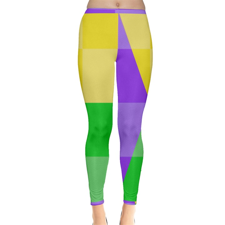 Purple Yellow Green Check Squares Pattern Mardi Gras Inside Out Leggings