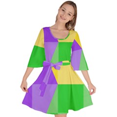 Purple Yellow Green Check Squares Pattern Mardi Gras Velour Kimono Dress by yoursparklingshop