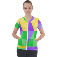 Purple Yellow Green Check Squares Pattern Mardi Gras Short Sleeve Zip Up Jacket by yoursparklingshop