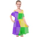 Purple Yellow Green Check Squares Pattern Mardi Gras Kids  Cut Out Shoulders Chiffon Dress View1