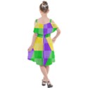 Purple Yellow Green Check Squares Pattern Mardi Gras Kids  Cut Out Shoulders Chiffon Dress View2