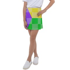 Purple Yellow Green Check Squares Pattern Mardi Gras Kids  Tennis Skirt by yoursparklingshop