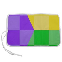 Purple Yellow Green Check Squares Pattern Mardi Gras Pen Storage Case (l) by yoursparklingshop