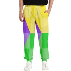 Purple Yellow Green Check Squares Pattern Mardi Gras Men s Elastic Waist Pants by yoursparklingshop