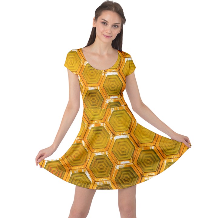 Hexagon Windows Cap Sleeve Dress