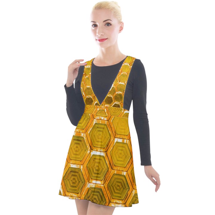 Hexagon Windows Plunge Pinafore Velour Dress