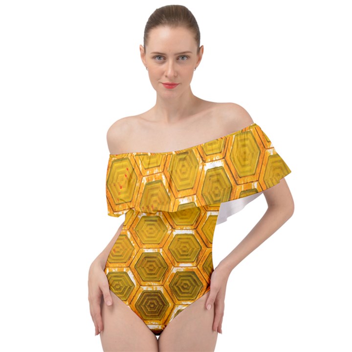 Hexagon Windows Off Shoulder Velour Bodysuit 