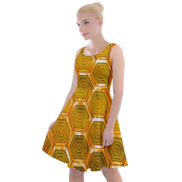 Hexagon Windows Knee Length Skater Dress