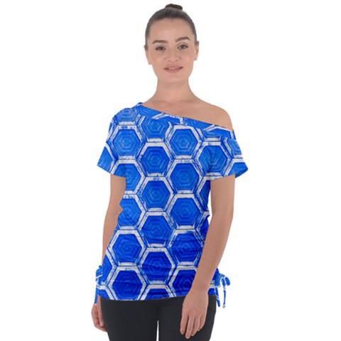 Hexagon Windows Off Shoulder Tie-up Tee by essentialimage