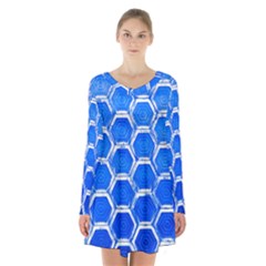 Hexagon Windows Long Sleeve Velvet V-neck Dress