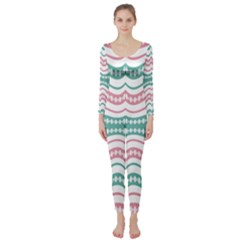 Waving Lines Vivid Pattern Long Sleeve Catsuit