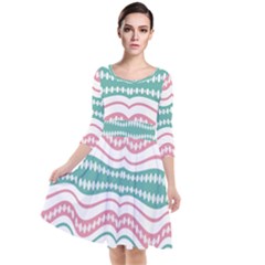 Waving Lines Vivid Pattern Quarter Sleeve Waist Band Dress by dflcprintsclothing