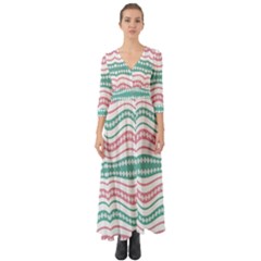 Waving Lines Vivid Pattern Button Up Boho Maxi Dress