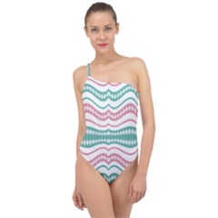 Waving Lines Vivid Pattern Classic One Shoulder Swimsuit by dflcprintsclothing