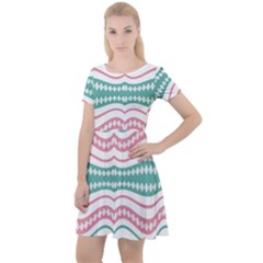 Waving Lines Vivid Pattern Cap Sleeve Velour Dress 