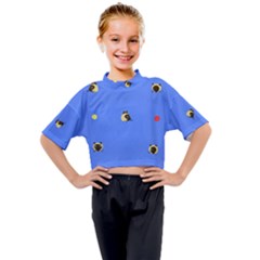 Cute Bright Pattern With Cat s Faces And Polka Dots On The Blue Background  Childish Minimalistic Background In 70-th Style  Kids Mock Neck Tee