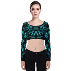 Digital Handdraw Floral Velvet Long Sleeve Crop Top by Sparkle