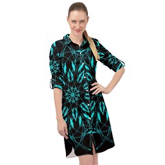 Digital Handdraw Floral Long Sleeve Mini Shirt Dress by Sparkle