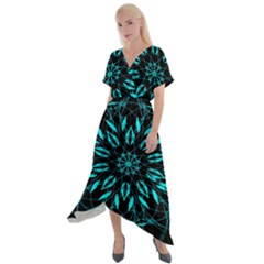 Digital Handdraw Floral Cross Front Sharkbite Hem Maxi Dress by Sparkle