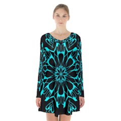 Digital Handdraw Floral Long Sleeve Velvet V-neck Dress by Sparkle