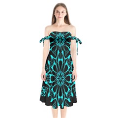 Digital Handdraw Floral Shoulder Tie Bardot Midi Dress by Sparkle