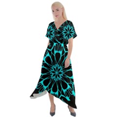 Digital Handdraw Floral Cross Front Sharkbite Hem Maxi Dress by Sparkle