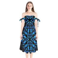 Digital Handdraw Floral Shoulder Tie Bardot Midi Dress by Sparkle