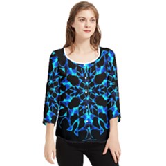 Digital Handdraw Floral Chiffon Quarter Sleeve Blouse