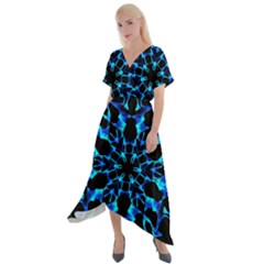 Digital Handdraw Floral Cross Front Sharkbite Hem Maxi Dress by Sparkle