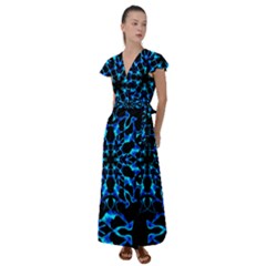 Digital Handdraw Floral Flutter Sleeve Maxi Dress by Sparkle