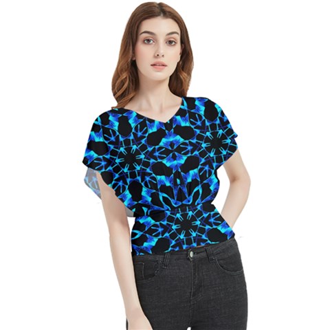 Digital Handdraw Floral Butterfly Chiffon Blouse by Sparkle