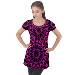 Digital Handdraw Floral Puff Sleeve Tunic Top by Sparkle